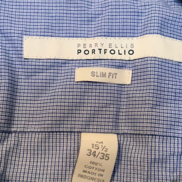 Perry Ellis Portfolio Slim Fit Stretch Easy Care Dress Shirts (M) Blue Check - Picture 3 of 3